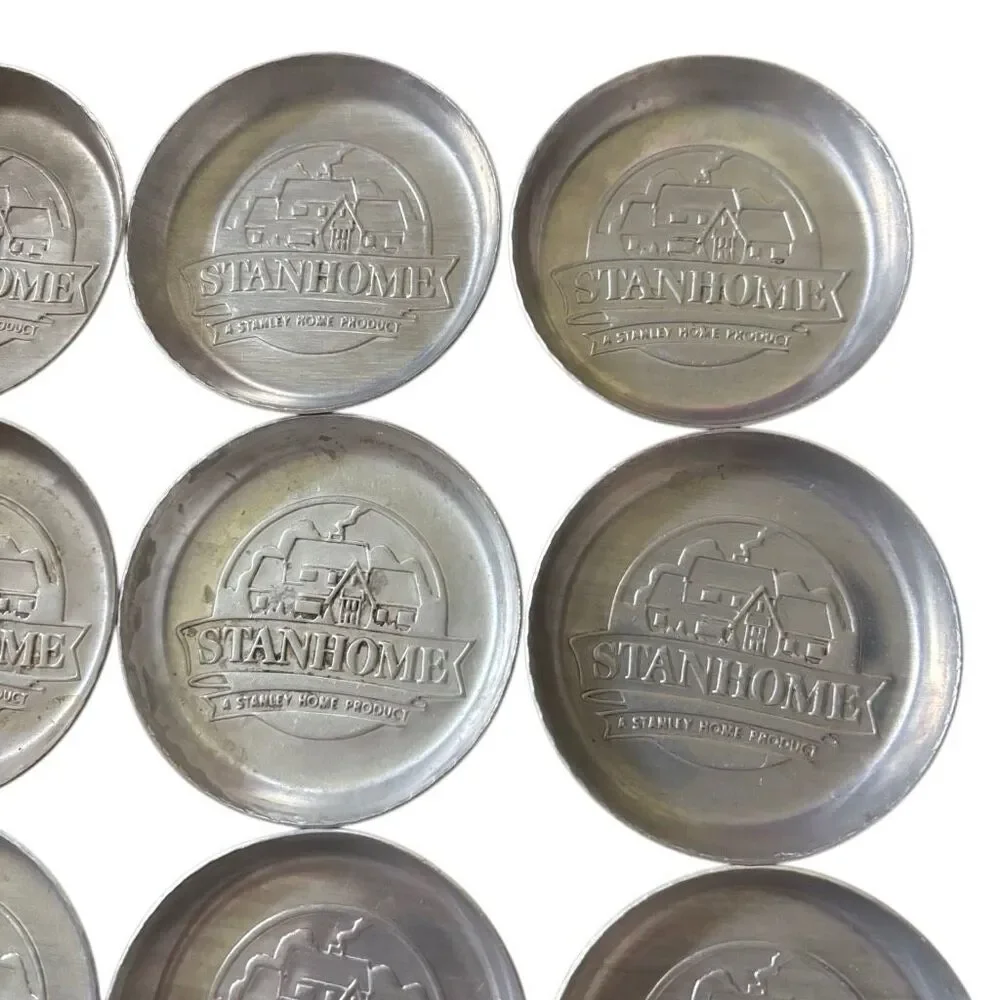 Vintage Stanhome Aluminum Coasters Stanley Home Product Cottage Scene Lot of 12